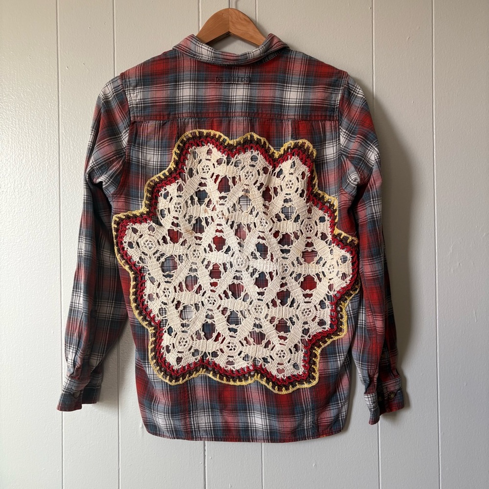 Upcycled Crochet Doily Flannel